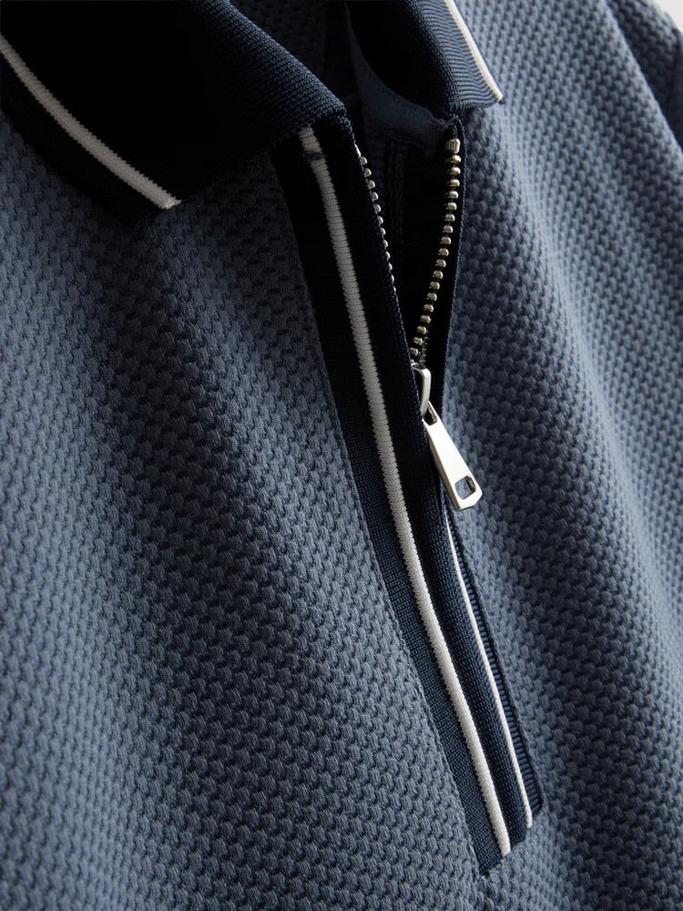 Signature Logo Textured Zipper Polo