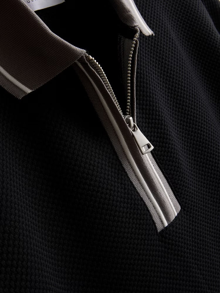 Signature Logo Textured Zipper Polo