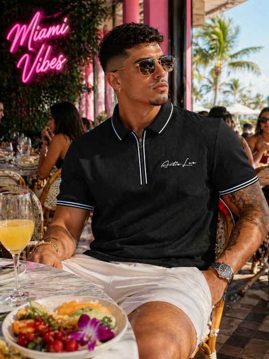 Signature Logo Textured Zipper Polo